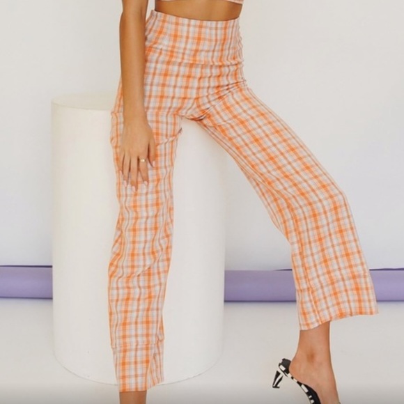 Verge Girl Pants - Verge Girl | “Last Sunset” Orange Gingham Checked Pants Sz 2